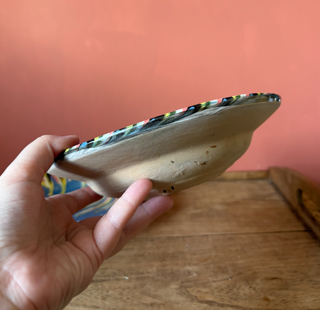 Pair of Shallow Romanian Slipware Blue Bowls
