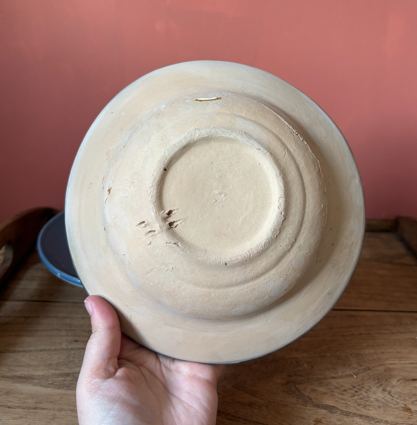 Pair of Shallow Romanian Slipware Blue Bowls