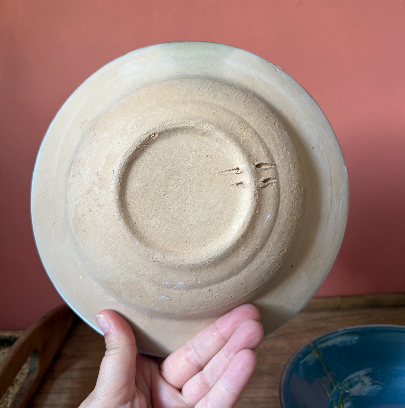Pair of Shallow Romanian Slipware Blue Bowls
