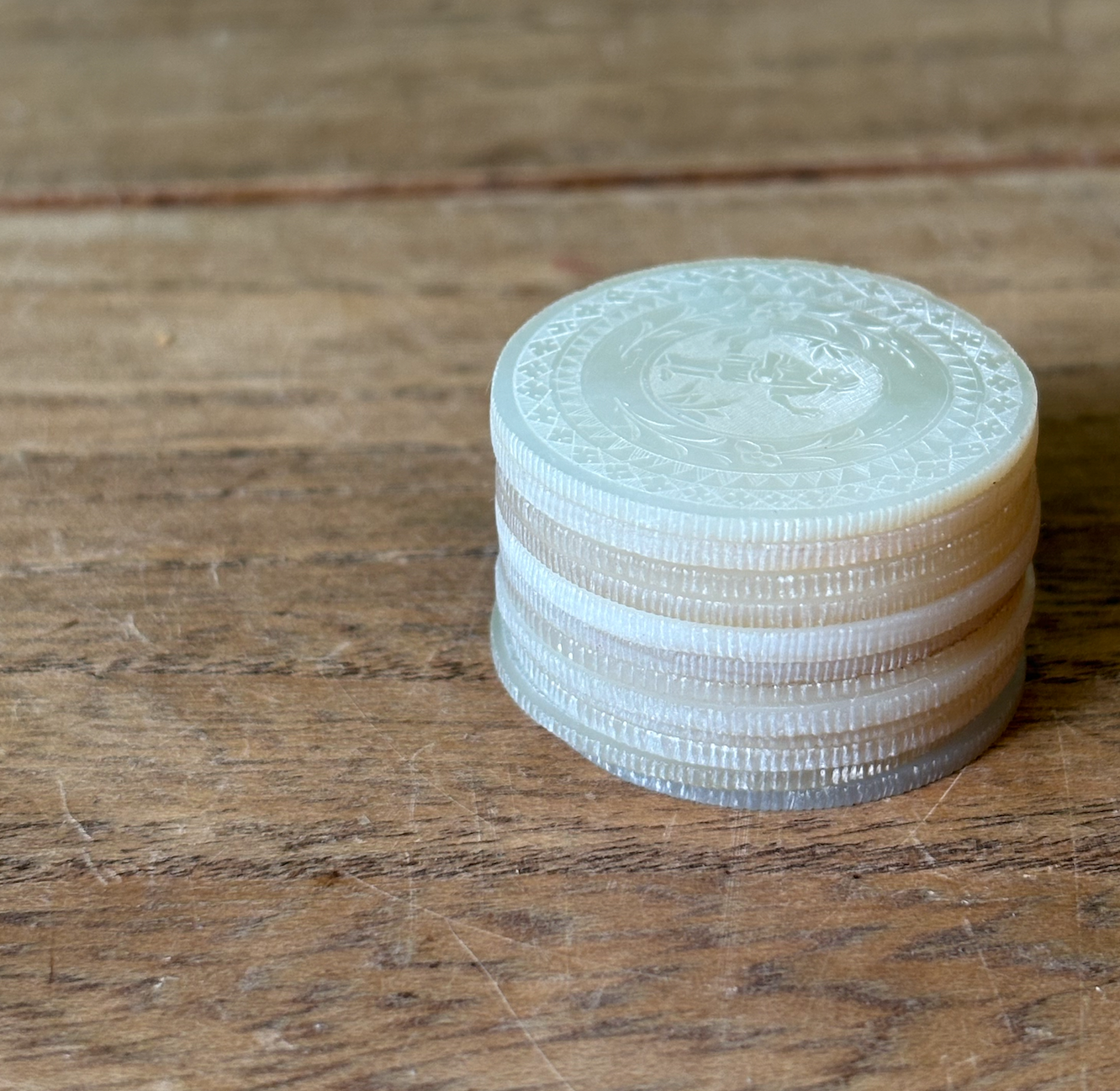 Set of 12 Antique Chinese Mother of Pearl Gaming Tokens