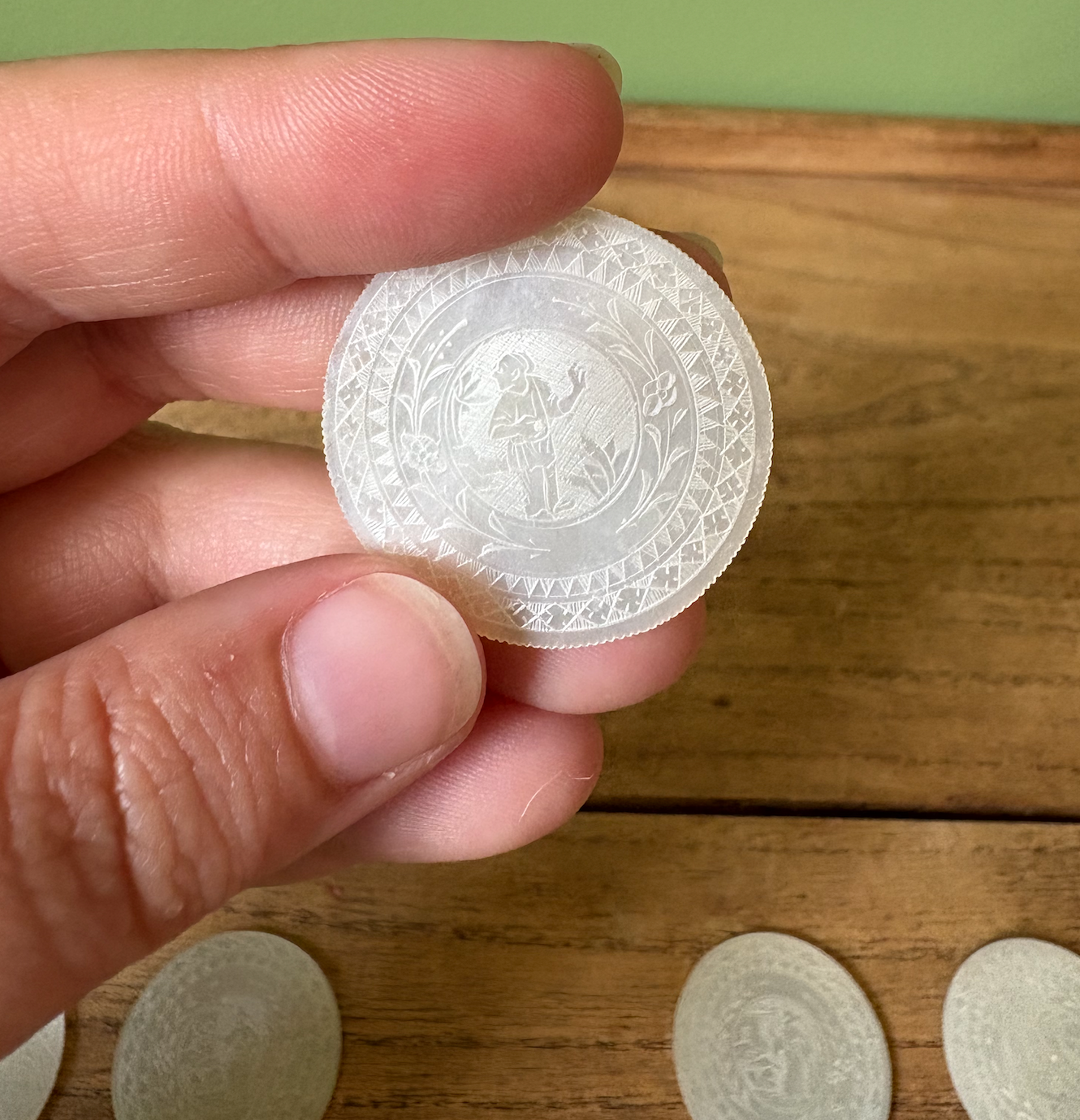 Set of 12 Antique Chinese Mother of Pearl Gaming Tokens