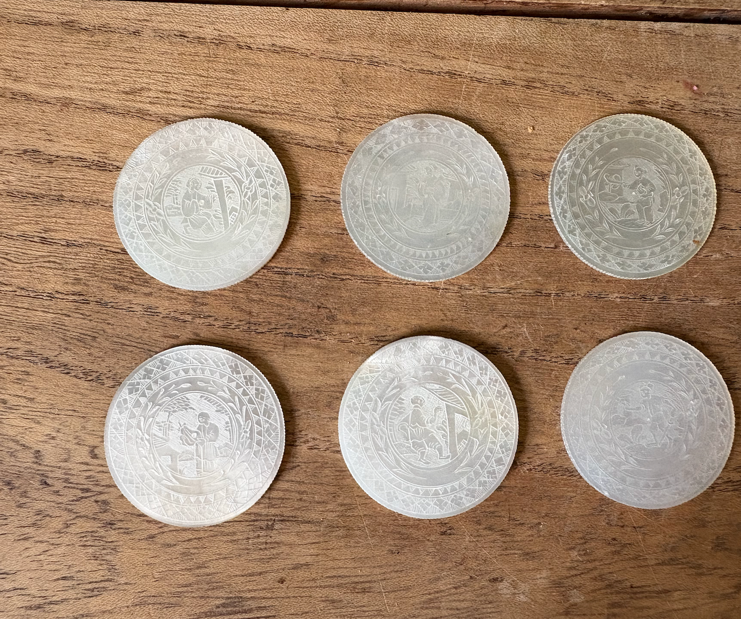 Set of 12 Antique Chinese Mother of Pearl Gaming Tokens