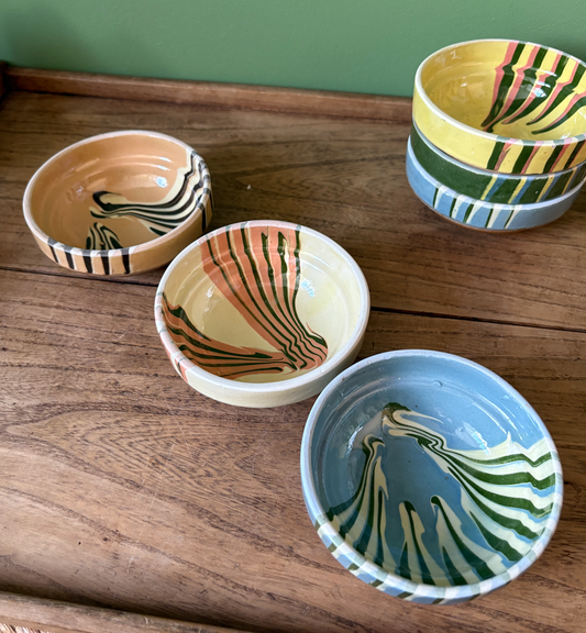 Trio of Mini Romanian Slipware Snack Bowls - Mixed Colours