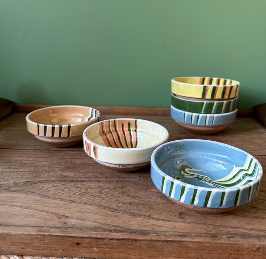 Trio of Mini Romanian Slipware Snack Bowls - Mixed Colours