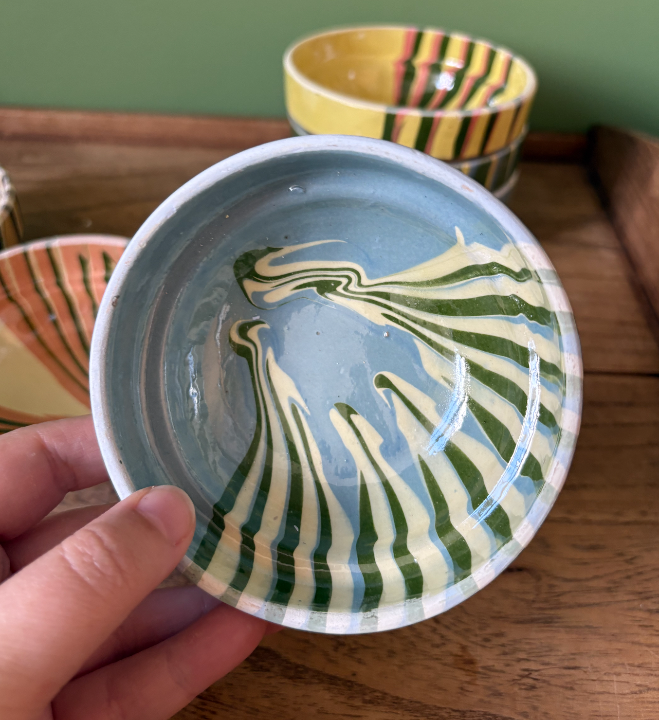 Trio of Mini Romanian Slipware Snack Bowls - Mixed Colours