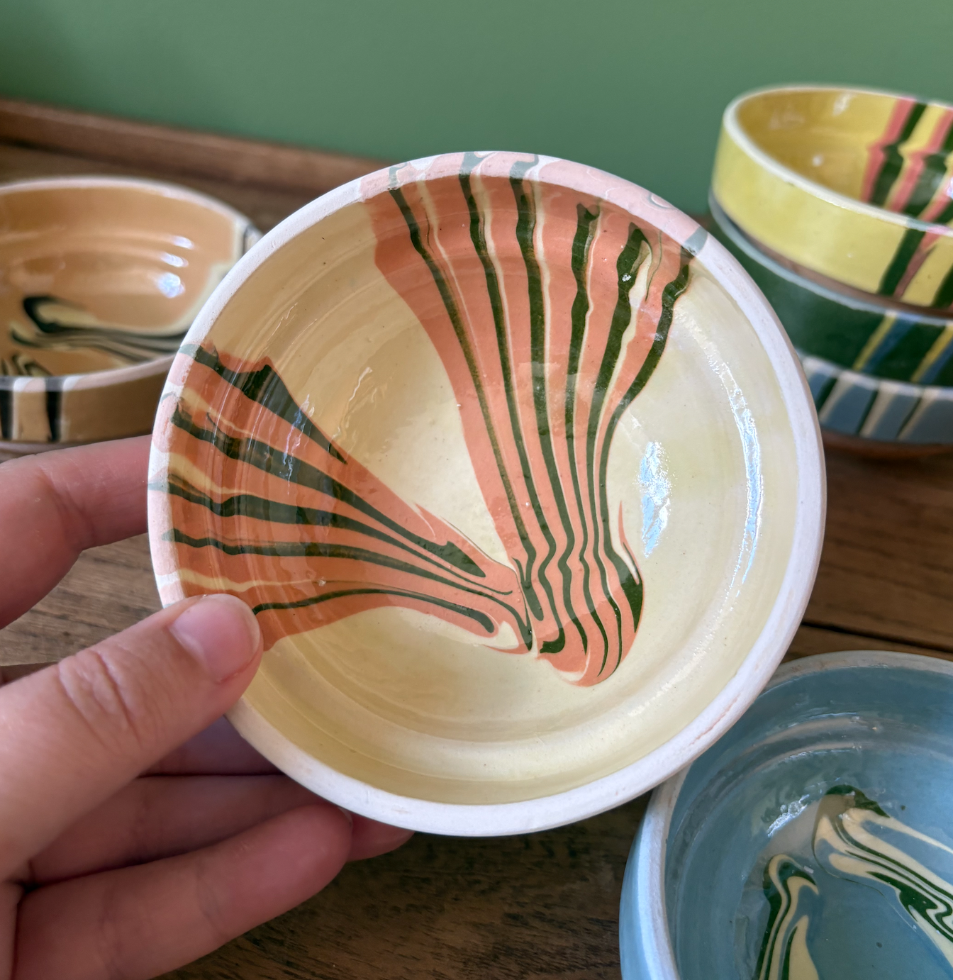 Trio of Mini Romanian Slipware Snack Bowls - Mixed Colours