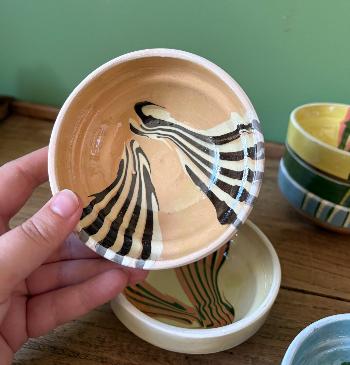 Trio of Mini Romanian Slipware Snack Bowls - Mixed Colours