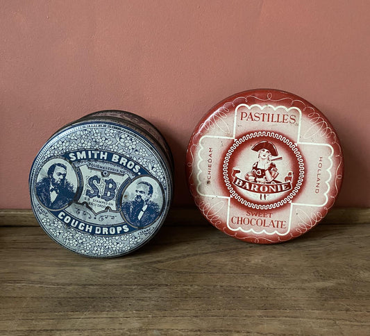 Smith Brothers Round Cough Drops Tin & Baronie Sweet Pastilles | Collectible Tin