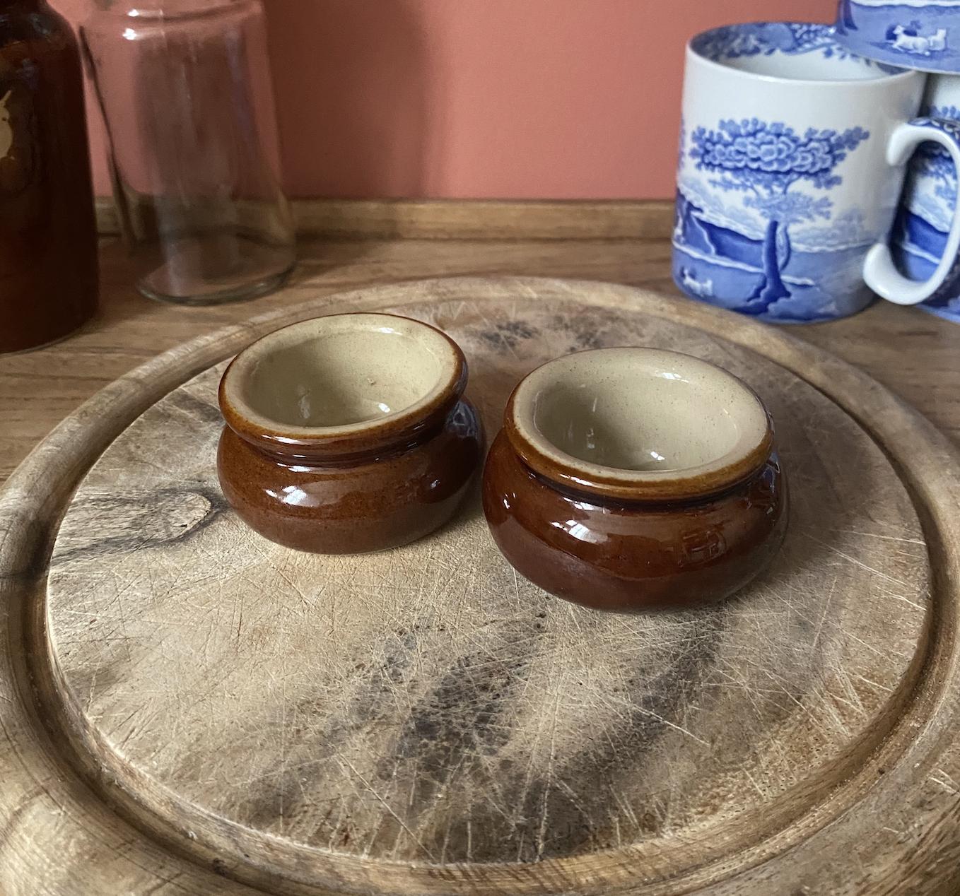 Non Matching Pair of Vintage Stoneware Pinch Pot- Pearsons of Chesterfield