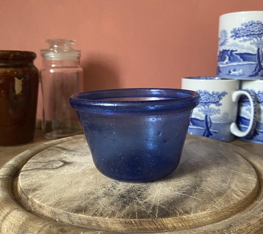 Mouth-blown Recycled Blue Glass Snack Bowl