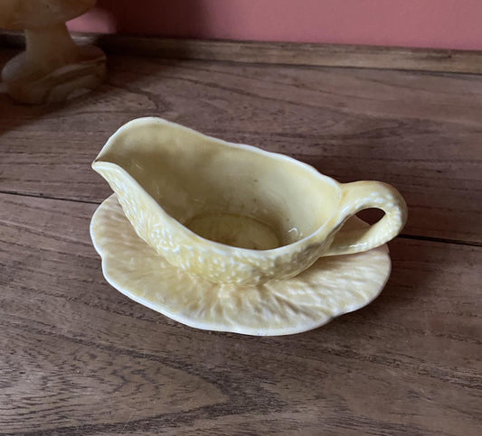 Yellow Mismatched Cabbage Leaf Sauce Boat & Saucer