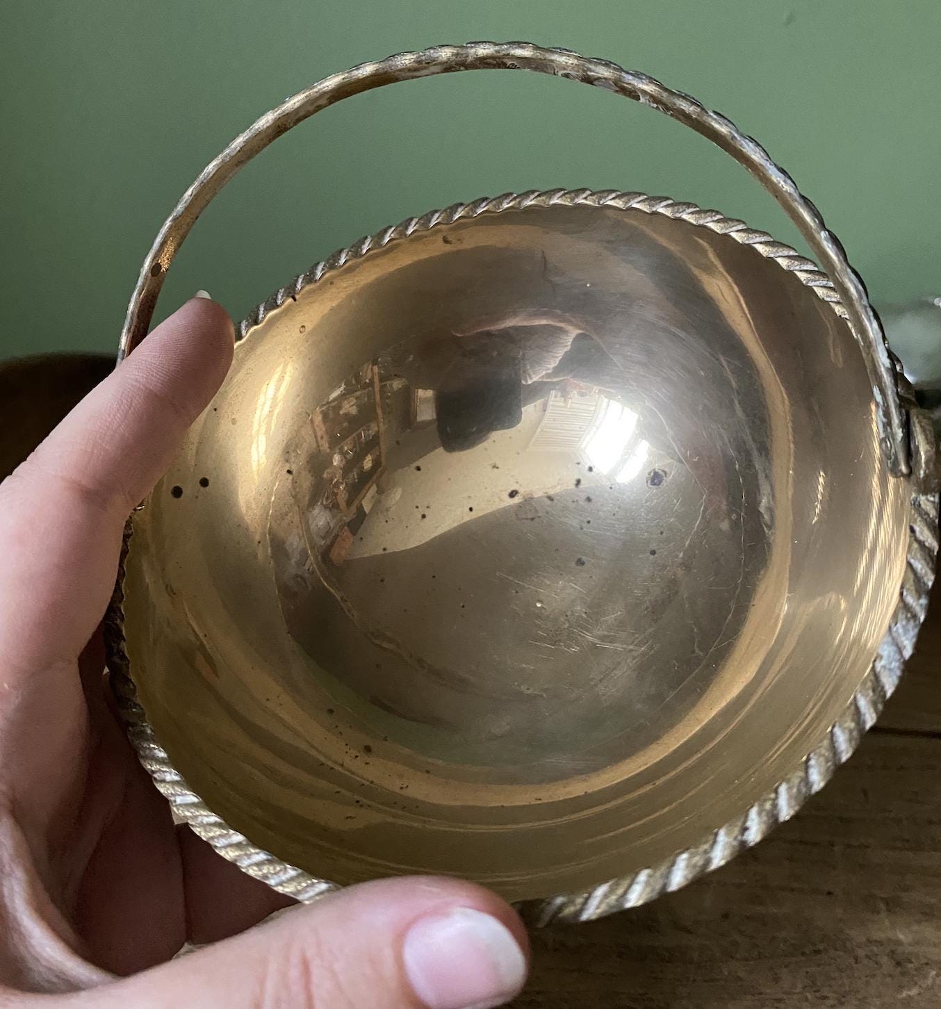 Brass Bowl with Handle and flared base