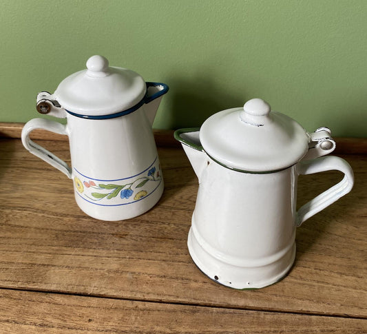 Mini White & Blue Enamel Coffee Pot