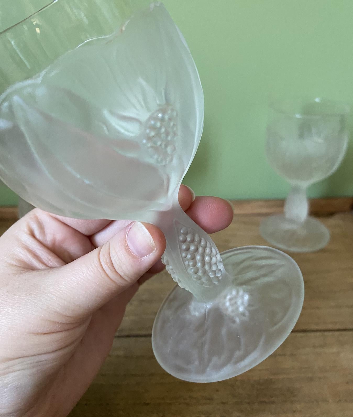 Set of 3 Vintage Taitu Frosted Italian Water Goblets