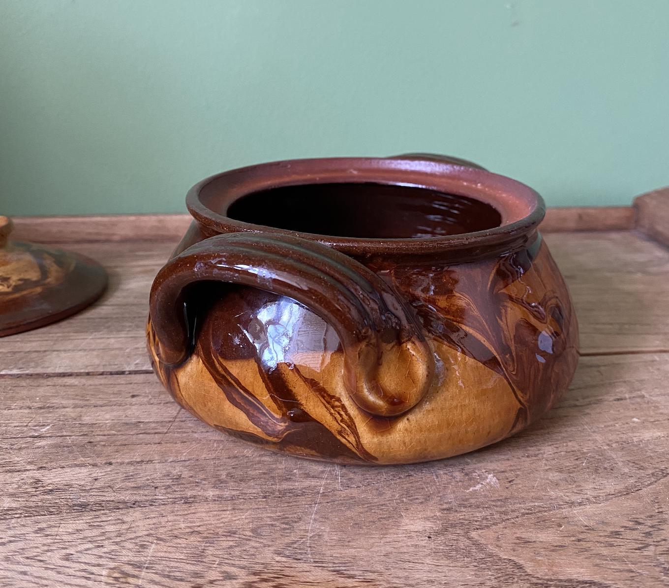 Handmade Clay Serving Pot with Lid and Handles