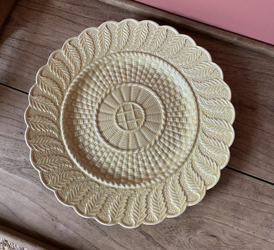 Bordallo Pinheiro Butter Yellow Basket Weave Dinner Plate