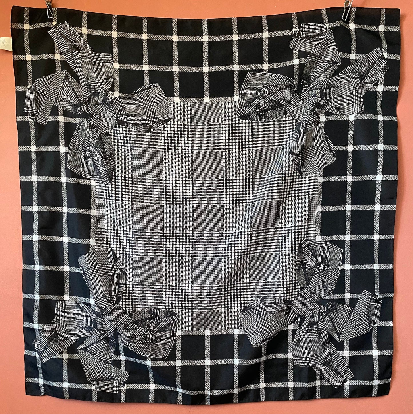 Vintage Amari Italian Monochrome Bow Square Scarf