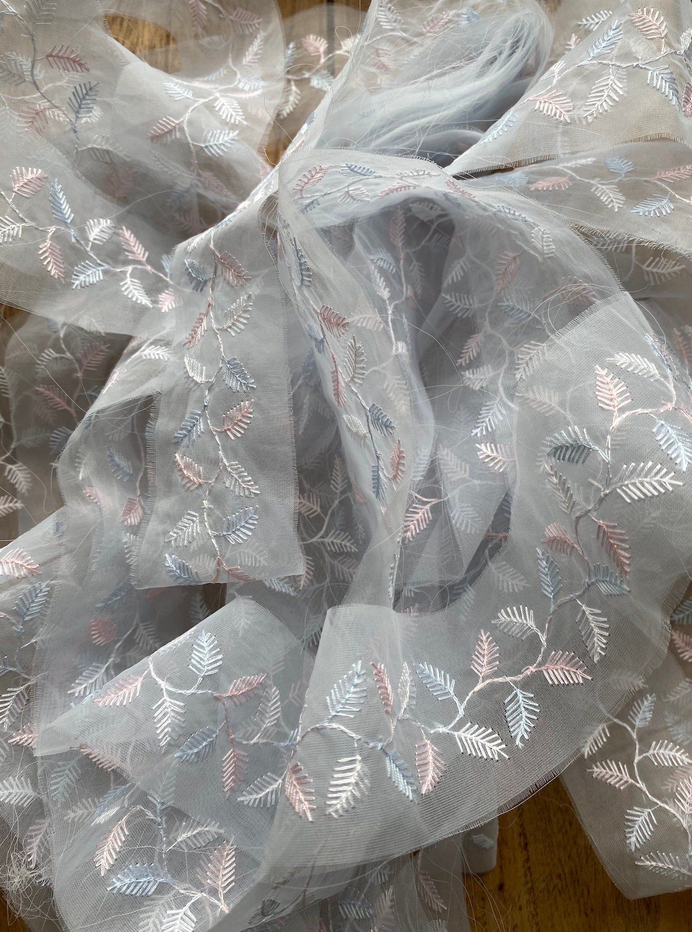9m Embroidered Organza Trim | Pink & Blue