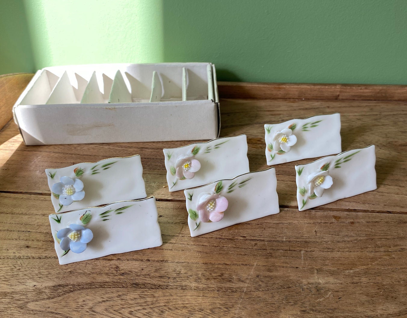 Set of 6 Shafford Porcelain Floral Guest Name Holders