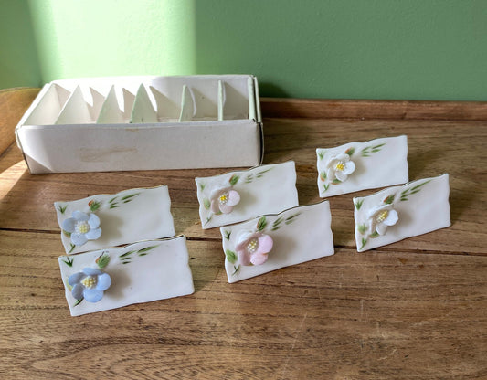 Set of 6 Shafford Porcelain Floral Guest Name Holders