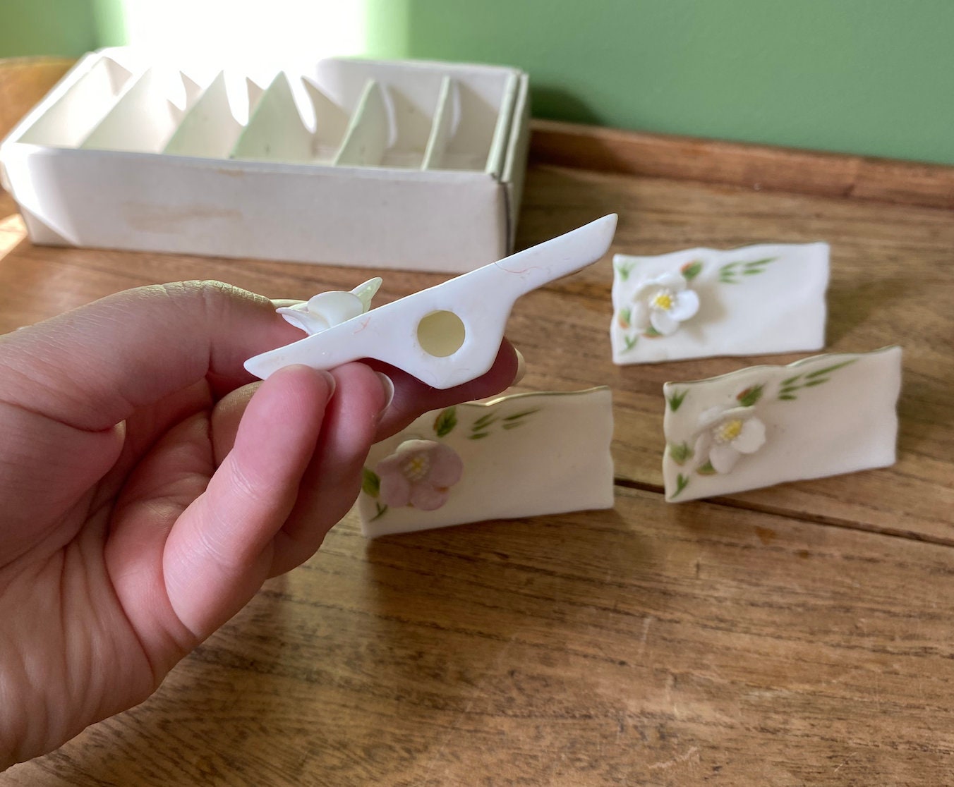 Set of 6 Shafford Porcelain Floral Guest Name Holders