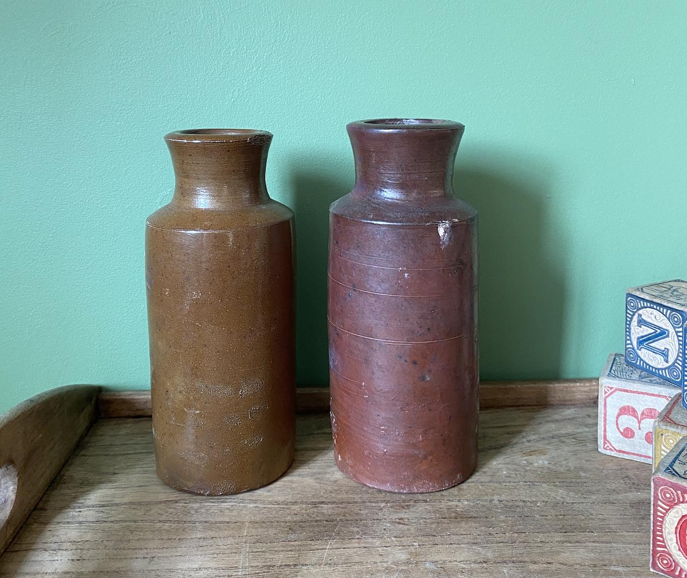 Two Tall Victorian Stoneware Vases