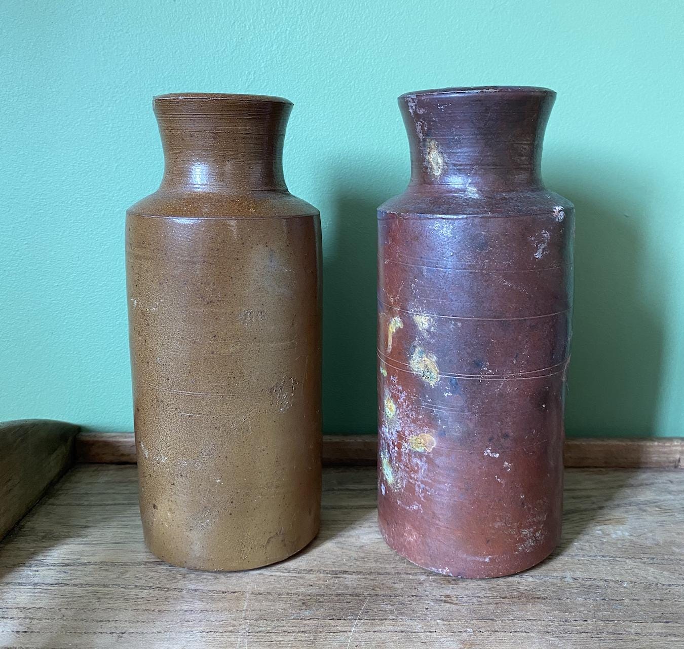 Two Tall Victorian Stoneware Vases