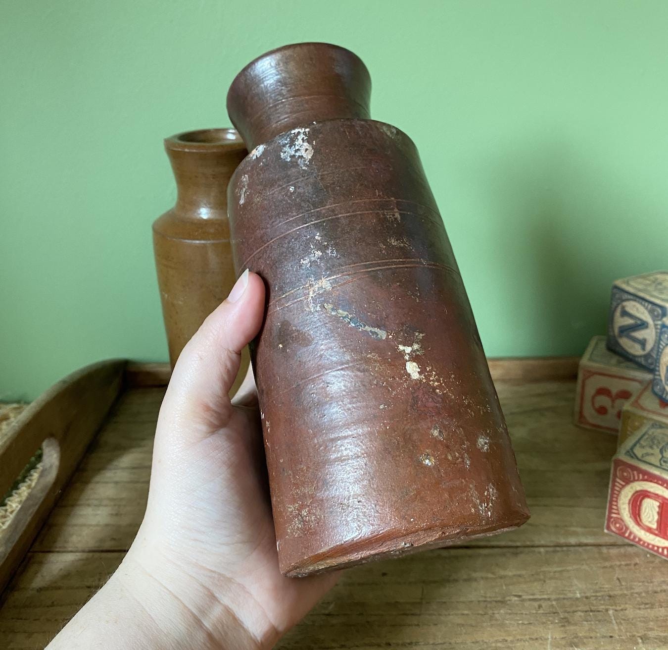 Two Tall Victorian Stoneware Vases