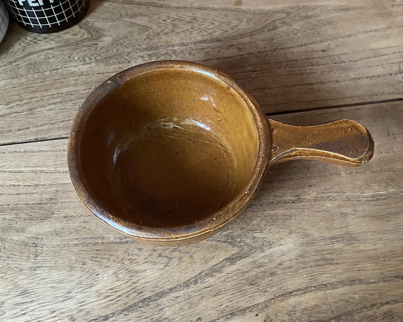 Handled Brown Ceramic Soup Bowl