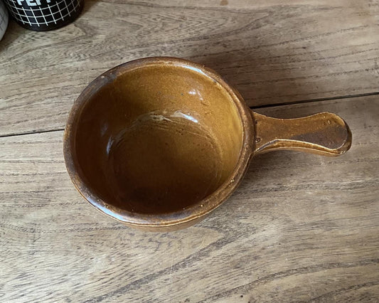 Handled Brown Ceramic Soup Bowl