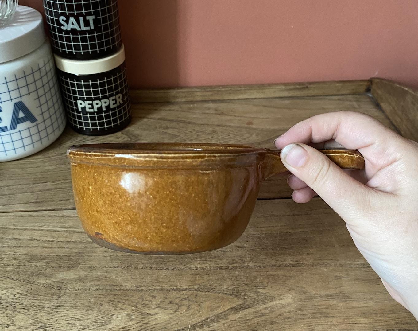 Handled Brown Ceramic Soup Bowl