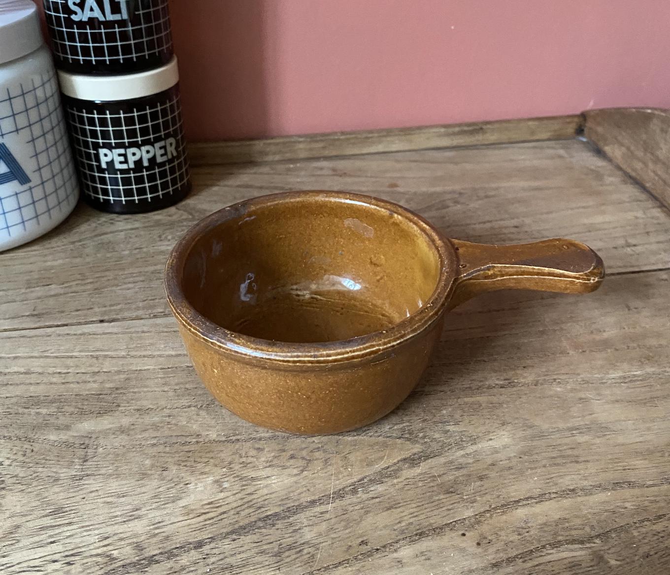 Handled Brown Ceramic Soup Bowl