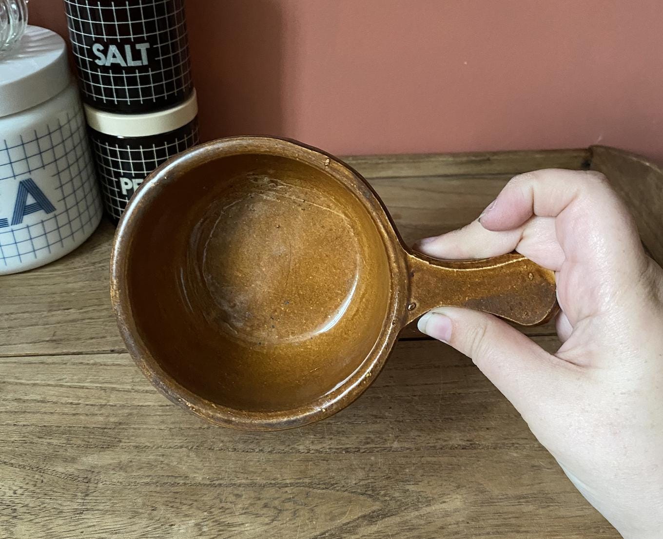 Handled Brown Ceramic Soup Bowl