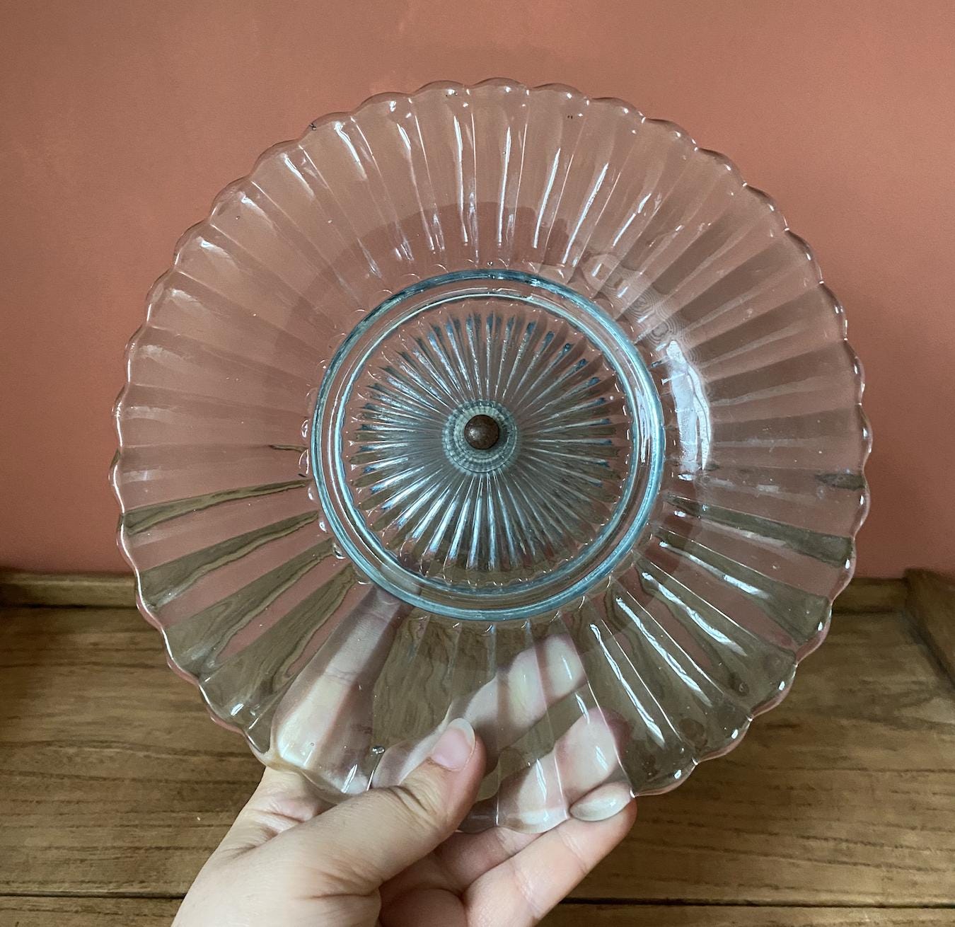 Fluted Blue Glass & Chrome Cake Stand