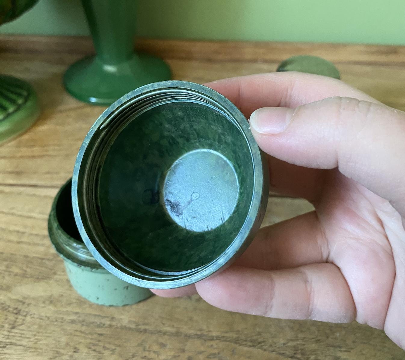 Vintage Onoto The Ink Blue Bakelite Ink Well Case Container - Handpainted