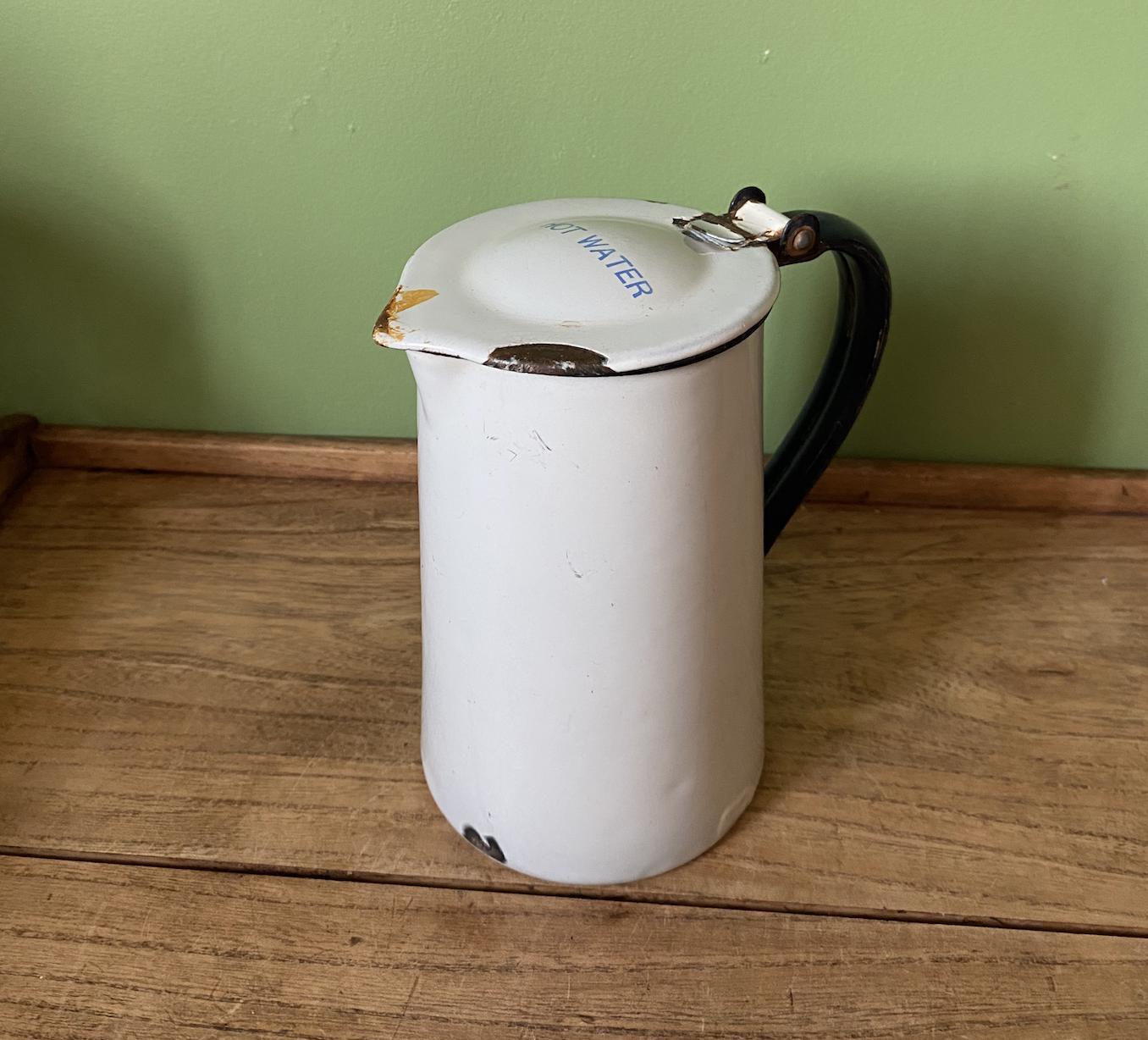 Reclaimed Enamel jug with Hot Water Lettering