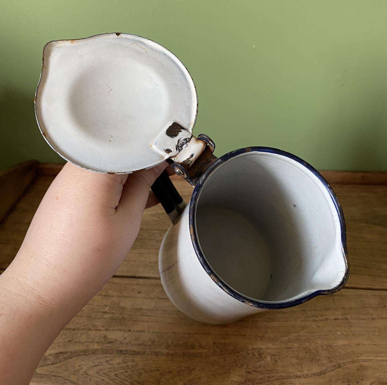 Reclaimed Enamel jug with Hot Water Lettering