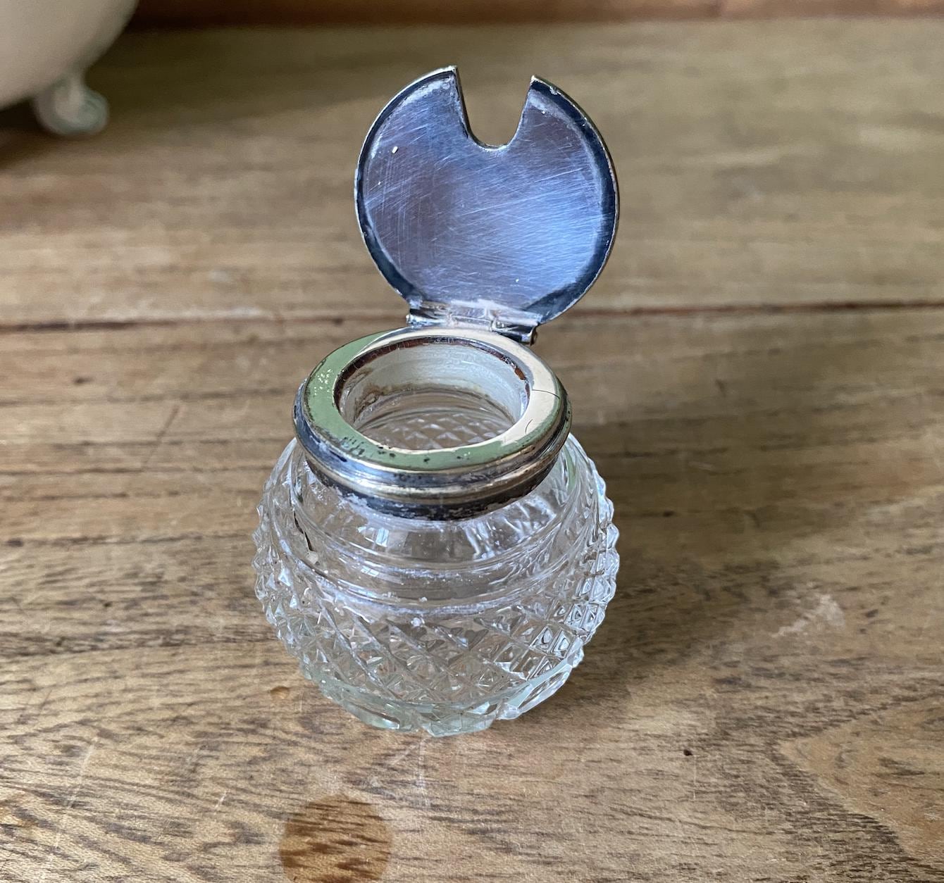Small Cut Glass Lidded Condiment Pot