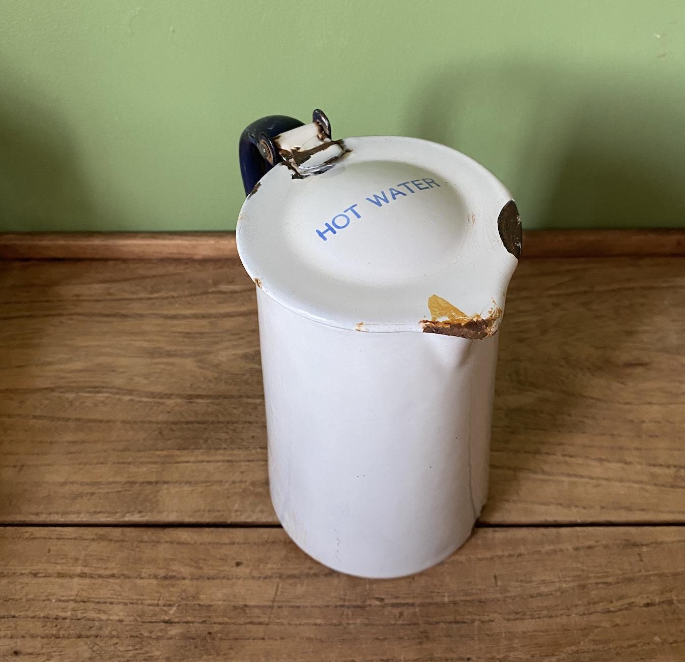 Reclaimed Enamel jug with Hot Water Lettering