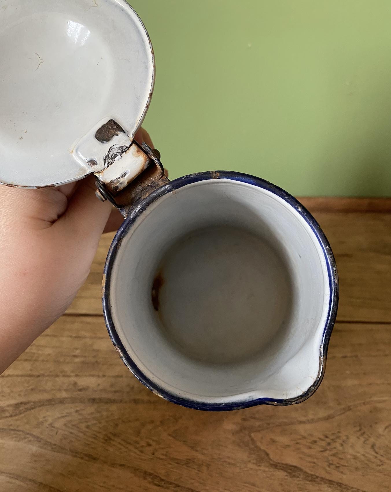 Reclaimed Enamel jug with Hot Water Lettering