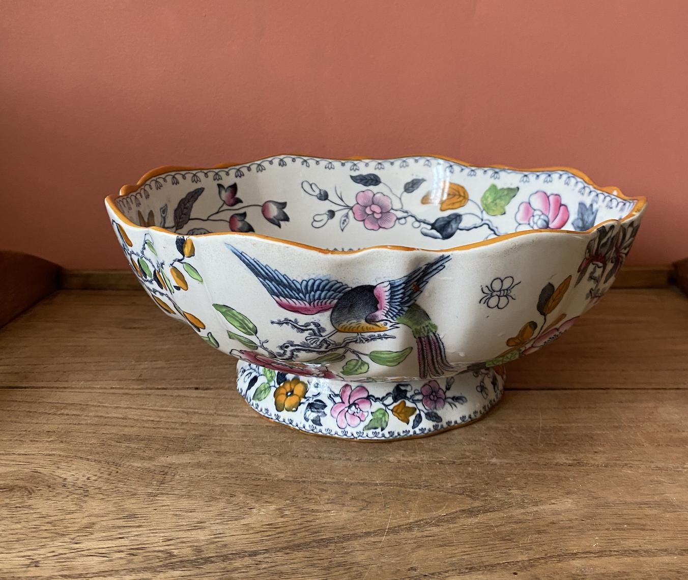 Mason Ironstone Flying Bird Large Pedestal Bowl