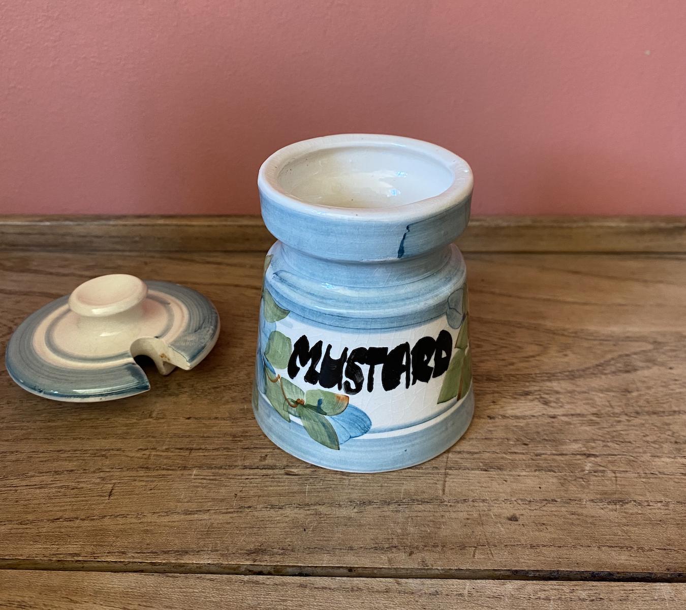 Vintage Moulin Huet Pottery Hand Painted Mustard Pot