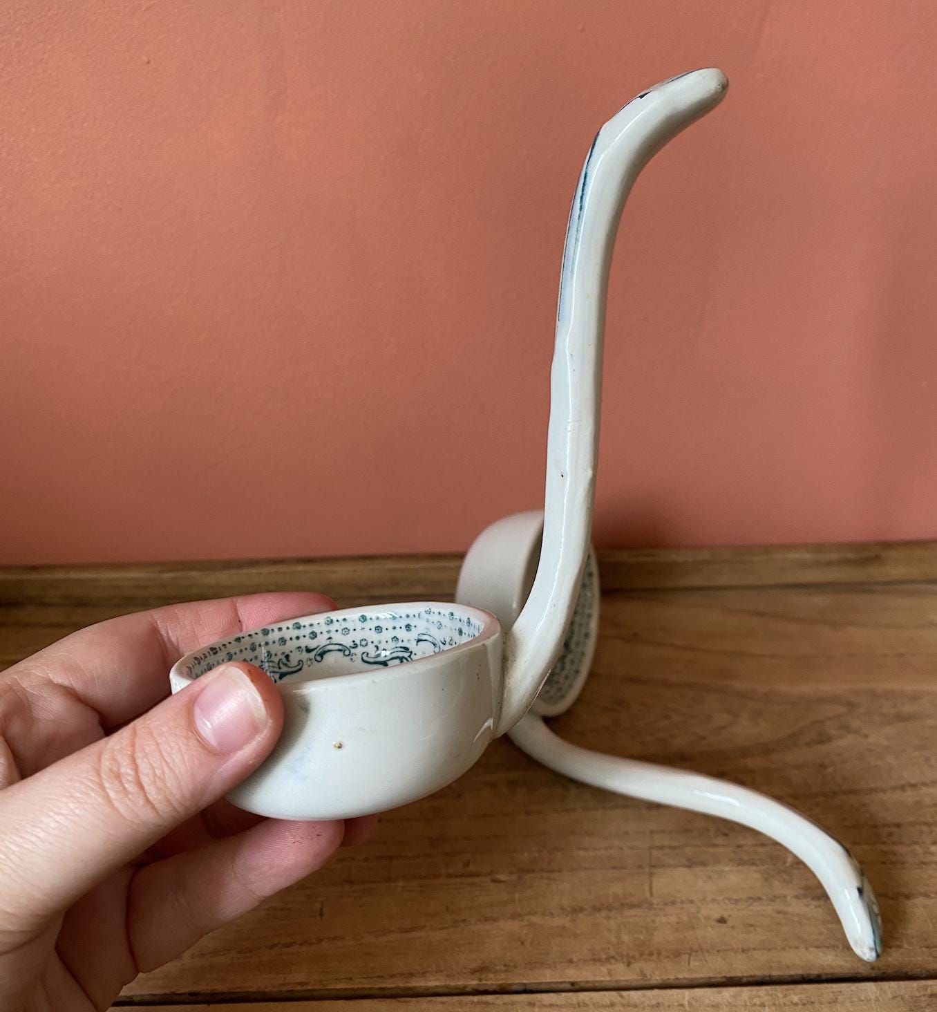Set of two Ceramic White & Teal decorated Ladles