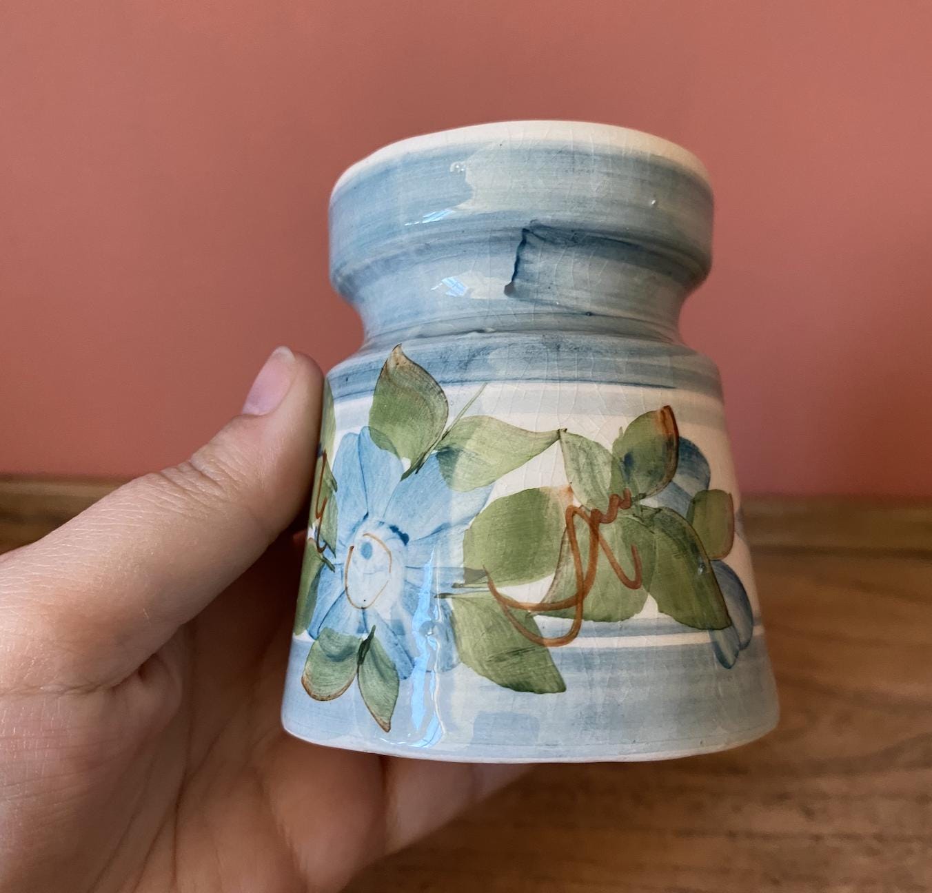 Vintage Moulin Huet Pottery Hand Painted Mustard Pot