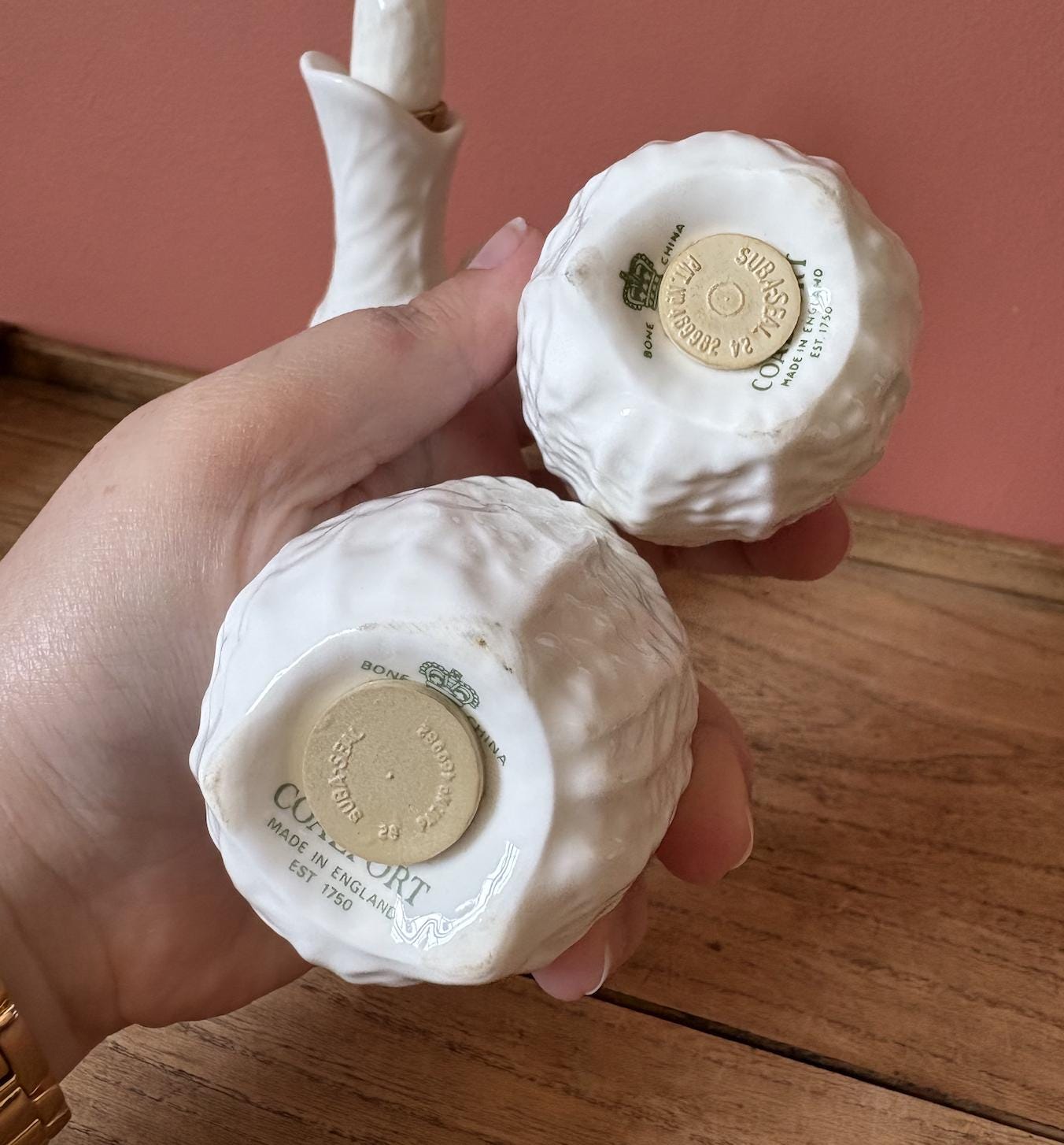 Coalport Countryside White Leaf Bone China Salt & Pepper | Vinegar Condiment Set
