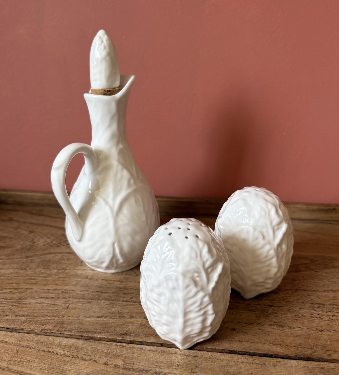 Coalport Countryside White Leaf Bone China Salt & Pepper | Vinegar Condiment Set