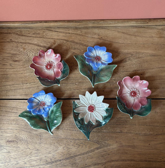 Italian Ceramic Iridescent Flower Trinket Dishes
