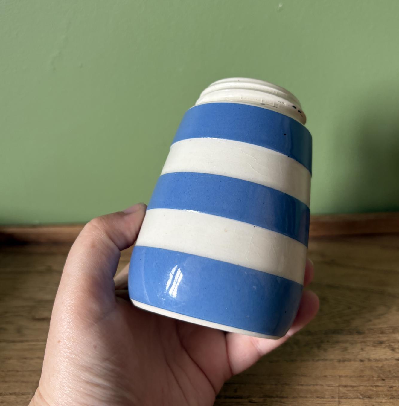 T G Green Cornishware Blue & White Striped Sugar Pot