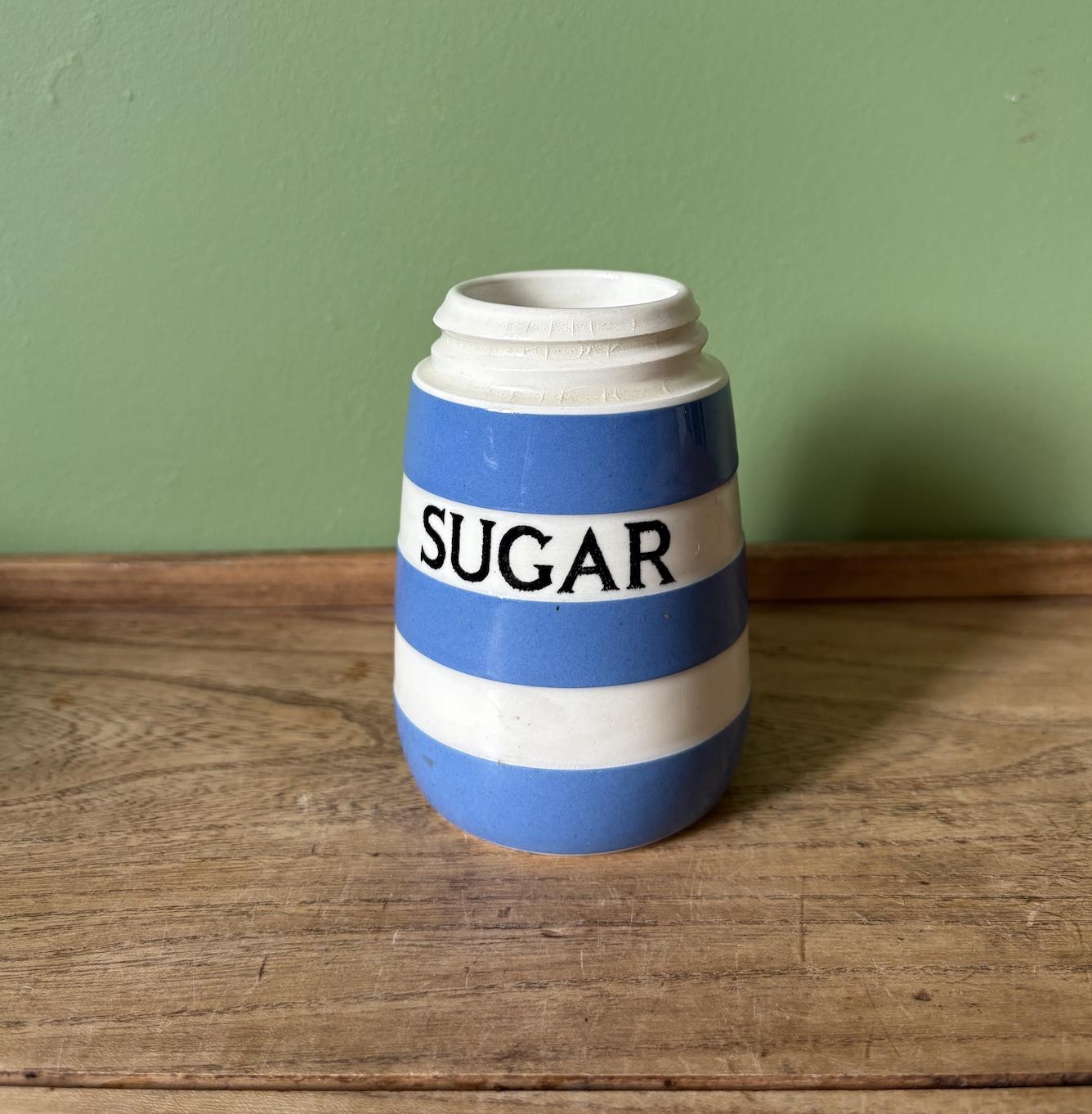 T G Green Cornishware Blue & White Striped Sugar Pot