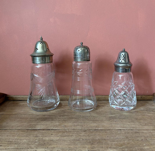 Vintage Cut Glass Sugar Shakers | Silver Plate | Made in England | Sold Individually